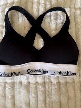 Calvin Klein Black Bralette/Sports Bra with White Logo Band